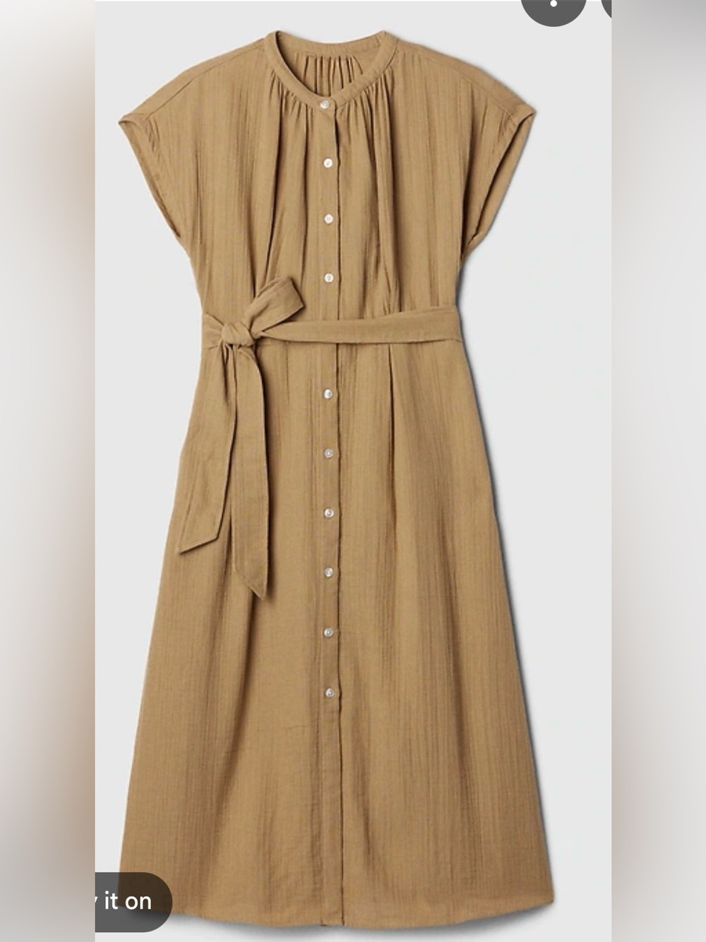 GAP Camel Button-Front Midi Dress with Tie Waist